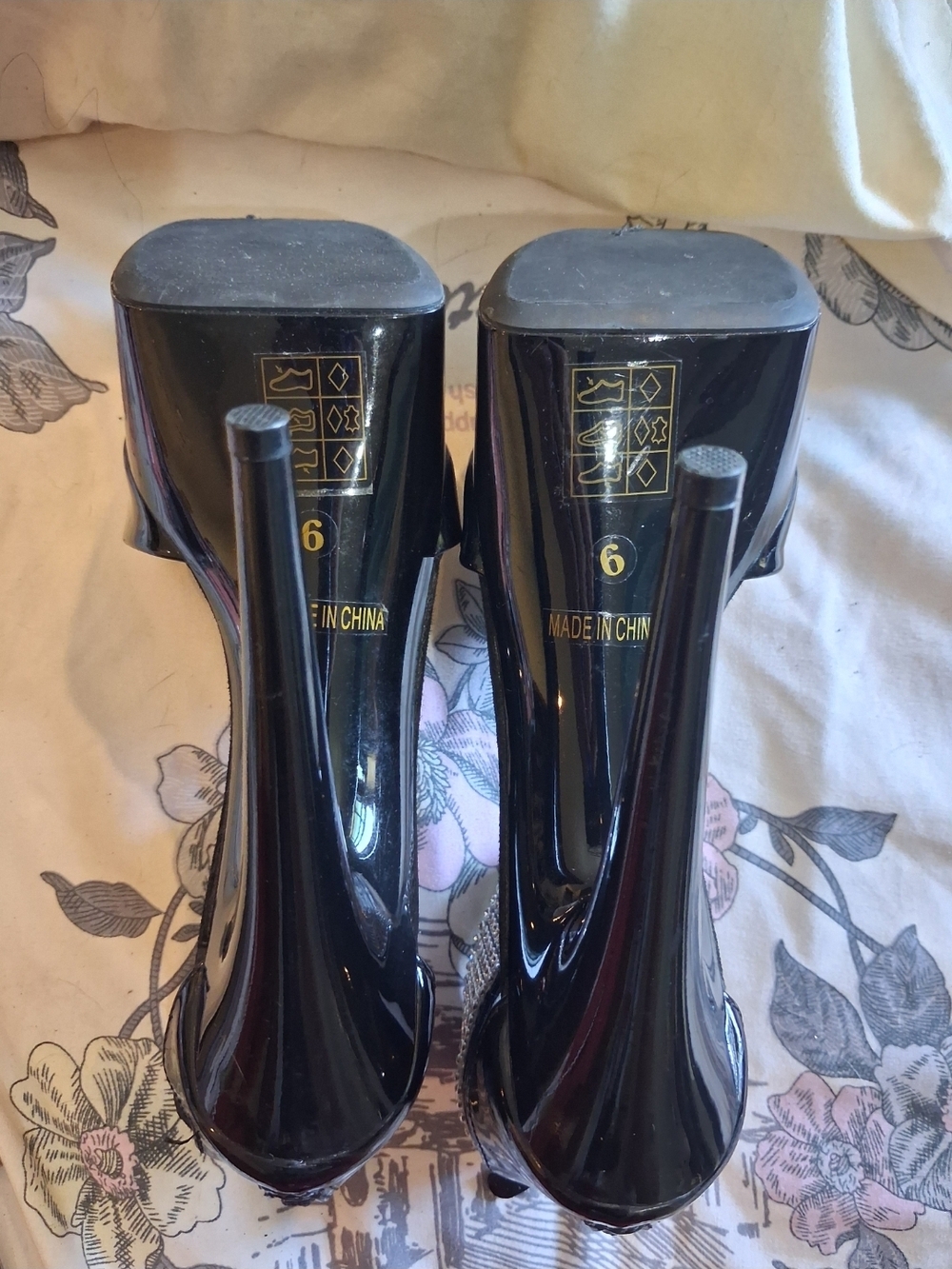 Ellie Black Patent Platform Stiletto Sandals with Embellished Ankle Strap - Picture 5 of 5